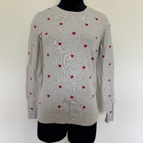 J. Crew Teddie Beige with Red Embroidered Heart Sweater - Picture 1 of 5